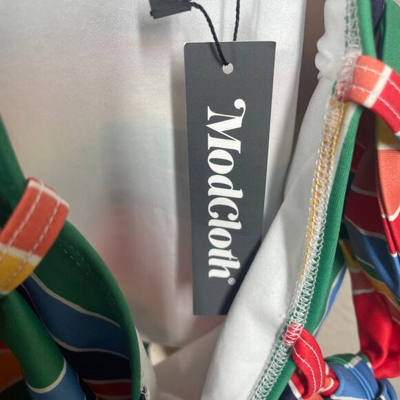 ModCloth XL The Greta High Waisted Bikini Bottom Rainbow Stripe Tie Side - Picture 7 of 9